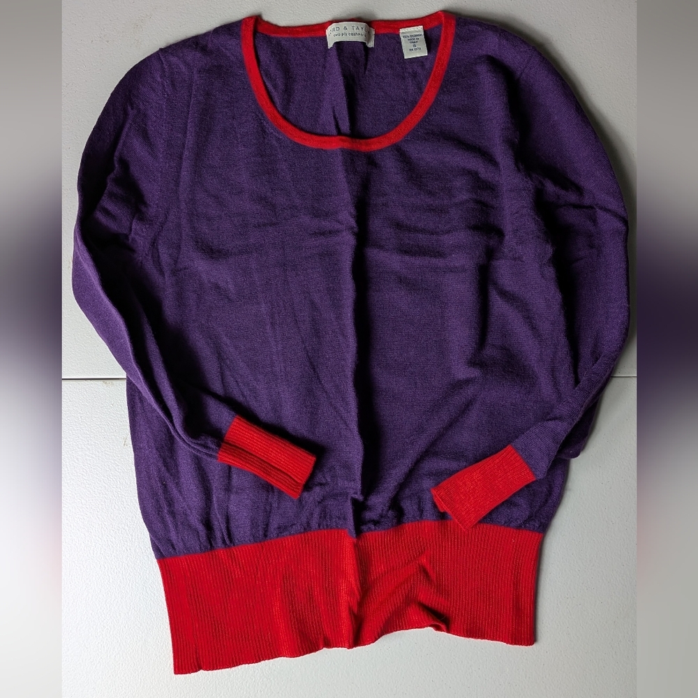 Lord & Taylor Cashmere Purple and Red Crew Neck Sweater